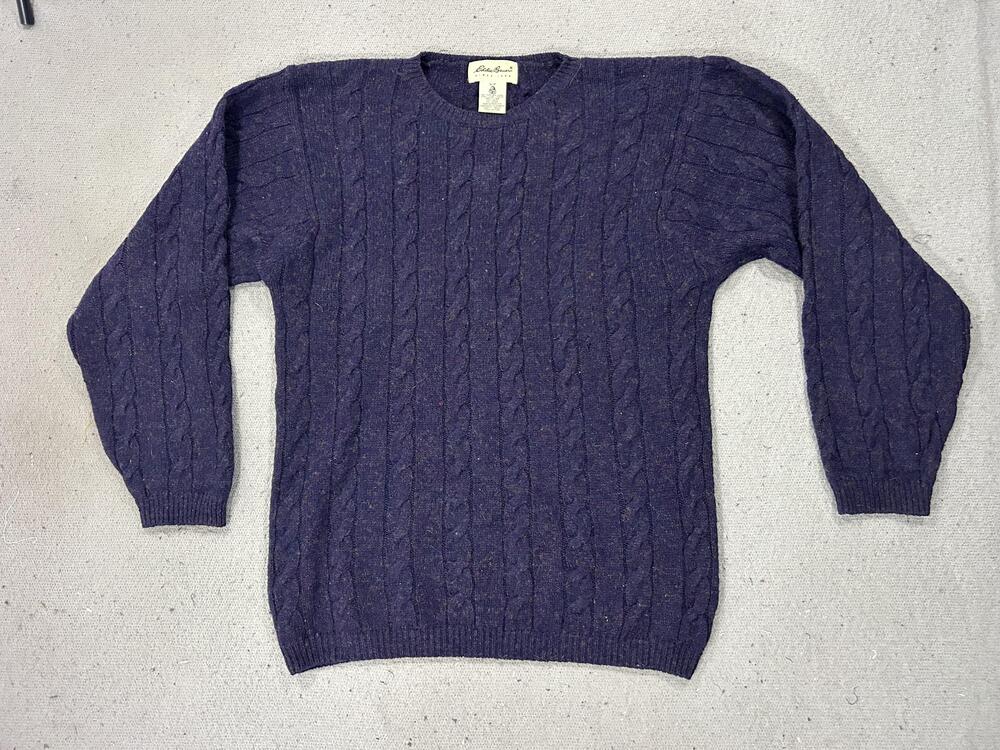Eddie Bauer Sweater Womens Small Purple Wool Cable Knit Crewneck Fisherman